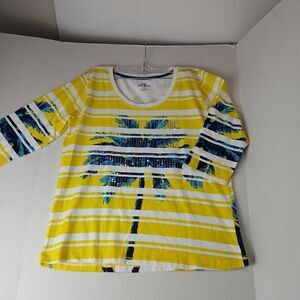 Palm Grove XL Shirt Yellow & Blue. This Tropical Shirt is 95% Cotton & Very Soft